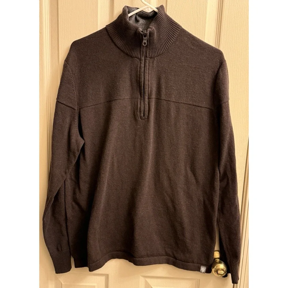 The North Face Brown Cotton Wool blend 1/4 zip pullover sweater‎ Mens Large